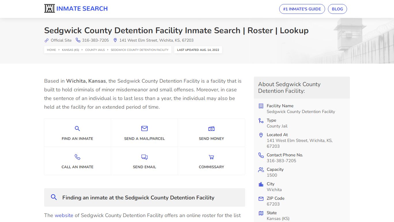 Sedgwick County Detention Facility Inmate Search | Roster ...